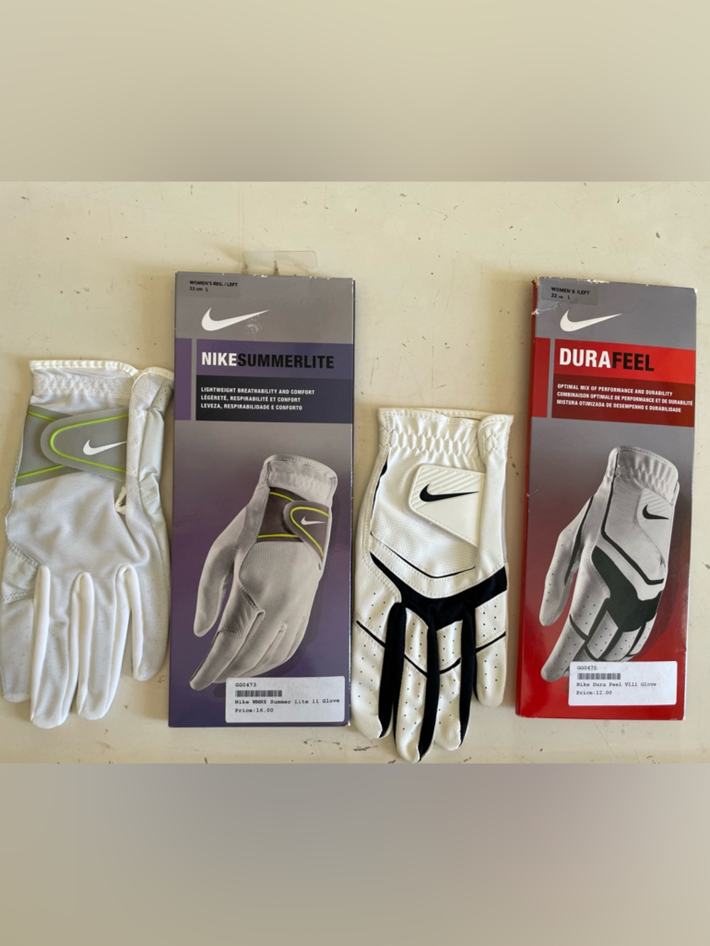 2 Nike Women’s Left Size Large 22 cm. Summerlite and Durafeel Golf Gloves New - Picture 4 of 12